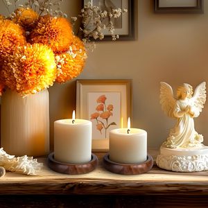 Rustic Wooden Handmade Round <b>Candle</b> Holder Stand <b>Tray</b> with Customized Color and Packaging for Home Decor Christmas Wedding - Product Image 5