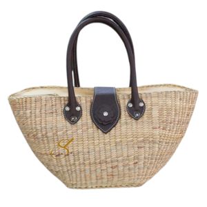 Handmade Water Hyacinth Straw Tote: Leather Handle <b>Summer</b> Bag - Product Image 1