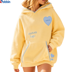 BOBBIN INDUSTRIES Sudadera con Capucha para Mujer, Tallas Grandes, Estilo Holgado, de Algodón, Informal, con Parche de Corazón Bordado, 300g, Superventas - Product Image 1