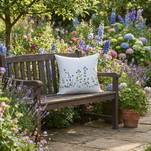 Wholesale Custom Embroidery Blue Flower Garden <b>Cushion</b> Cover Removable Washable Square Seat White Cotton <b>Cushion</b> Pillowcases - Product Image 3