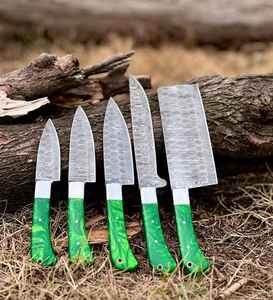 Juego de Cuchillos de Cocina de Acero de Damasco Hechos a Mano de Alta Calidad con Mango Personalizado y Funda de Cuero, OEM Industrial - Product Image 6