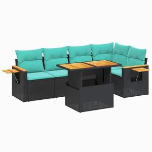 Ensemble de canapés de patio en polyrotin noir, 6 pièces, avec coussins, canapés de jardin - Product Image 2