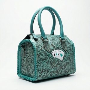 Bolsos de Viaje Mini Speedy de Lujo en Cuero 100% Genuino Color Azul Cielo, Personalizados, Deportivos, Portátiles, con Grabados Florales - Product Image 2