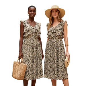 Robes florales romantiques de printemps pour femmes, silhouette trapèze, robe à volants pour les rendez-vous - Product Image 1