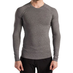 Haut de sport gris pour homme à manches longues, anti-UV, en Spandex et Polyester, séchage rapide, sans coutures, teint uni - Product Image 2