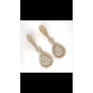 Boucles d'oreilles pendantes de luxe en or massif 14 carats avec diamants taille poire, bijoux de mariage unisexe, cadeau certifié plaqué or pour fiançailles et soirées - Product Image 1