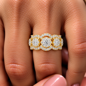 Anillo de Diamantes Cultivados en Laboratorio con Corte Redondo, Oro Sólido de 14K/18K, Anillo de Boda con Halo de Múltiples Piedras, 1.35CT DEFVVS, Joyería Fina Clásica ODM - Product Image 2