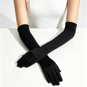 Gants longs de performance en satin uni, élégants, extensibles, de 45 cm, avec plumes de poulet, pour la plage - Product Image 3