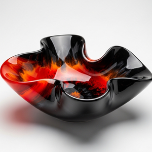 Bol décoratif en résine noire et rouge, artisanal et luxueux |   Bol de service d'art abstrait moderne - Product Image 5