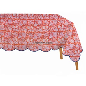 Mantel Rectangular de Algodón Vintage Colorido para 6 Personas, con Borde Festoneado, Estampado a Mano, Artesanal de Jaipur, para Hogar y Hotel - Product Image 4