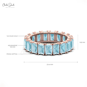 สินค้าขายดี แหวนเพชรพลอยอะความารีนแท้ 8x6 มม. ดีไซน์ Eternity Band ทองคำขาว 14k ราคาสุดคุ้ม - Product Image 2
