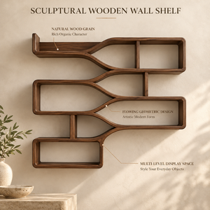 Modern Wooden <b>Wall</b> <b>Shelf</b> with Sculptural Design | Floating Display <b>Shelves</b> with Warm Natural Wood Grain and Smooth Rounded Edges - Product Image 3