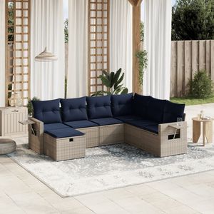 Juego de sofás de patio de ratán sintético gris de 7 piezas con cojines, muebles duraderos para exteriores - Product Image 1