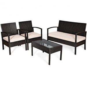 Ensemble de meubles de bistrot d'extérieur 4 pièces, collection de chaises en rotin et osier - Product Image 3