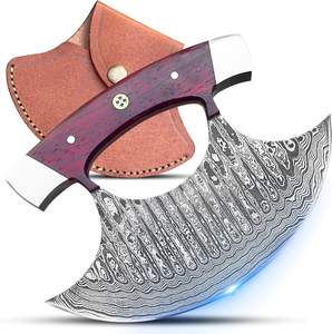 Cuchillo Ulu Sharp Rocker de Acero de Damasco con Hoja Curva, Mango de Madera de Palisandro, Hecho a Mano, Ambidiestro, Funda de Cuero, Personalizable - Product Image 1