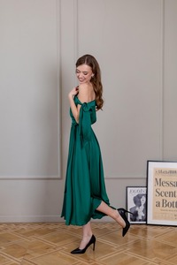 Elegant Off Shoulder <b>Maxi</b> <b>Dress</b> for Women | Flowing A Line Evening Party <b>Dress</b> with Tie Waist and Statement Sleeve Design - Product Image 5