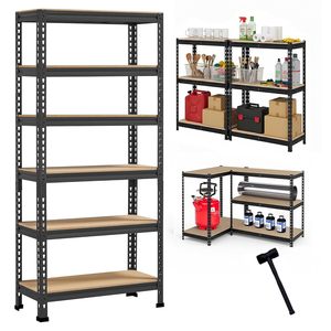 ชั้นวางของโลหะ 6 ชั้น รุ่น Robustt ขนาด 72x24x12 นิ้ว |   ชั้นวางของแบบไม่ต้องใช้สลักเกลียวพร้อมแผ่น MDF |   รับน้ำหนักได้ 175 กก. สำหรับงานหนัก (สีดำ) - Product Image 5