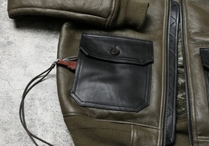 Veste en cuir véritable pour homme, en cuir de vachette pleine fleur brossé, style vintage années 1930, avec fausse fourrure à l'intérieur, veste en cuir d'hiver pour homme - Product Image 3
