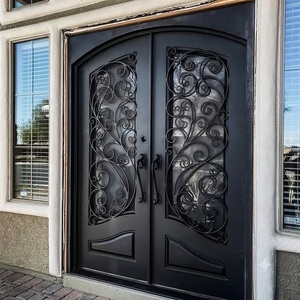 Porte d'entrée double en acier forgé à la main, anti-effraction, résistante à la rouille, style victorien, pour villas de luxe - Product Image 2