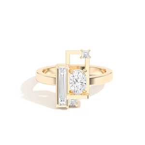 Bague de mariage personnalisée en or 10k 14k 18k avec diamant de laboratoire taille coussin de 0,8 carat et pierres latérales taille baguette – Fabricant de bijoux - Product Image 1