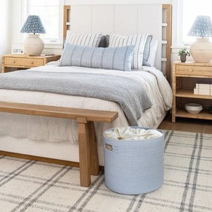 Sky Blue Round Macrame <b>Basket</b> For Bedroom Organizer Stores Extra Pillows Clothes And Accessories Or Laundry Storage <b>Basket</b> - Product Image 3