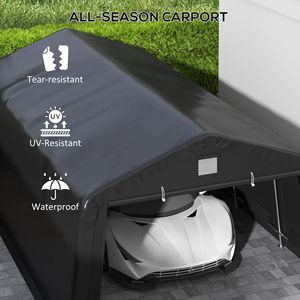 Abri de voiture portable robuste en aluminium noir de 3,66 m x 6,10 m avec grande porte enroulable et fenêtres de ventilation - Product Image 4