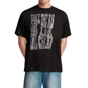 Camiseta de Hombre con Patrón Sólido, 180GSM, Algodón, Cuello Redondo, Manga Corta, con Pedrería, Logotipo Personalizado Impreso, Estilo Hip Hop, Tejido de Punto - Product Image 2