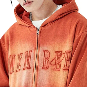 Sweat à capuche pour homme effet vieilli avec broderie en fil de satin, en coton épais - Product Image 5