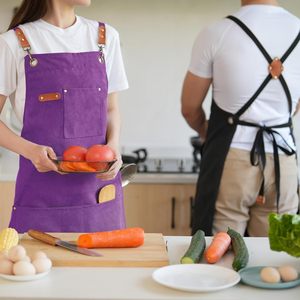 Nouvel Tablier Unisexe en Toile Violette 2026 avec Bretelles Croisées et Poches pour Restaurants, Barmans et Employés de Service – OEM - Product Image 6