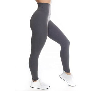 2026 Custom Quality Women's Solid High Waist <b>Flared</b> Leg Yoga <b>Leggings</b> Full Length Seamless Elastic Waist Gray Spandex Polyester6 - Product Image 1