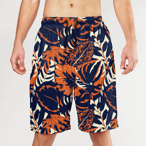 <b>Men's</b> Floral Print Board <b>Shorts</b> Quick Dry Drawstring Mid Waist Bermuda <b>Shorts</b> Casual Swimwear Orange Navy White <b>Pattern</b> - Product Image 1