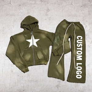 Conjunto de Chándal de Dos Piezas con Cremallera, Bordado, Lavado Ácido, Efecto Desgastado por el Sol, de Alta Calidad, Estilo Oversize Urbano para Invierno - Product Image 4