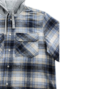Factory Wholesale Trending Checked Design Long Sleeve Flannel Shirts Custom Embroidery Hooded Plaid <b>Jacket</b> <b>Trucker</b> Style Shirts - Product Image 4