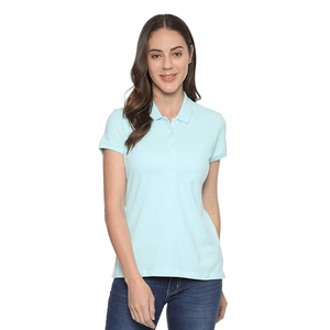 Elegante Camiseta Polo Roja para Mujer, Manga Corta, Informal, de Algodón, Cuello Camisero, Corte Regular, Color Sólido - Product Image 5