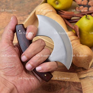 Stainless Steel Ulu Chef <b>Knife</b> Traditional Alaskan Chopping Cutting Rosewood <b>Handle</b> Handmade Ambidextrous Leather Sheath OEM/ODM - Product Image 2