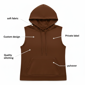 Washed Blank Oversized Heavyweight Fleece Double Layer Zipper <b>Jumper</b> Hoodie Gym Sleeveless <b>Pullover</b> tank top vest - Product Image 6