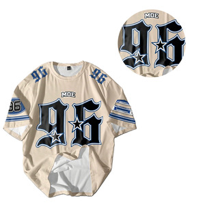 High Quality Oversized T-shirt Streetwear <b>Hip</b> Hop Mesh Jersey Custom Logo V Neck Boxy Fit American Football Jersey Logo Shirt - Product Image 2
