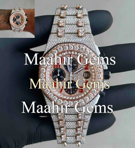 VVS Moissanite & Stainless Steel Round Dial <b>Case</b> 10 Bar Water Resistant Quartz Movement Bracelet Clasp <b>Watch</b> - Product Image 1