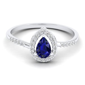 REYES Luxury 925 Sterling Silver Pear Cut 0.5 Carat <b>Blue</b> Sapphire Gemstone Halo <b>Ring</b> For Women GRA Certified Moissanite Jewelry - Product Image 1