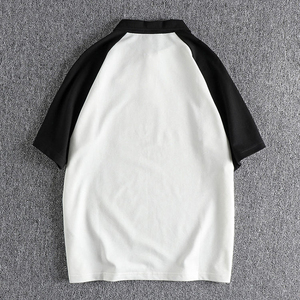 Men's Short Sleeve Color Blocked <b>Polo</b> Shirt Regular Fit Casual <b>White</b> With Brown Sleeves And Collar Oxford Fabric - Product Image 3