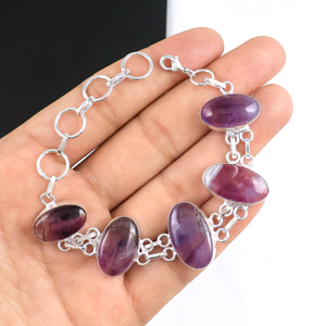 Bracelet à maillons en améthyste naturelle de qualité supérieure, ovale, en argent sterling 925 plaqué, bijoux faits à la main, tendance pour femmes, charme à la mode - Product Image 1