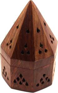 Handcrafted Hexagonal Wooden Bakhoor Burner Traditional Carved Wood Incense Censer with Hinged Lid and Stainless Steel Bowl - Product Image 6