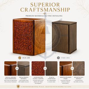 Artisans Crafted Premium Rosewood Square Simple Decorative Hand Carved Cremation <b>Urns</b> | Carved Precision | Loved - Product Image 6