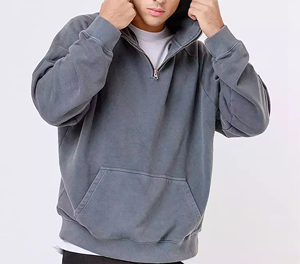 Sweat-shirt à capuche surdimensionné pour homme, demi-zip, couleur unie, en polaire, décontracté, pour l'automne - Product Image 2
