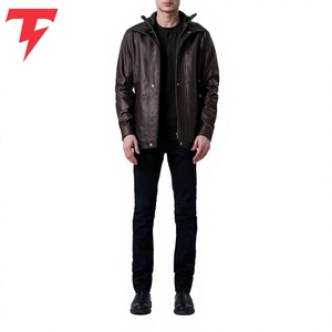 Abrigo Largo de Invierno de Cuero Genuino Ecológico, Transpirable, Impermeable y Antiarrugas con Cuello Mao y Doble Botonadura - Product Image 4