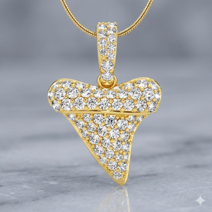Unique stylish Custom iced Minimalist Shark Tooth 14K <b>Solid</b> Gold Lab Grown Diamond <b>Necklaces</b> Fine Pendants Charms for Gift Ideas - Product Image 1