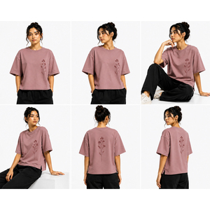 Custom Womens Boxy T Shirt Premium Cotton <b>Drop</b> Shoulder Short Sleeve Tee Casual Streetwear OEM ODM Wholesale Apparel Manufacture - Product Image 6