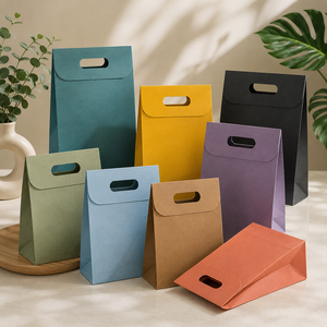 Sacs en papier kraft auto-pliants avec poignées découpées, recyclables, pour emballages cadeaux et artisanat, disponibles en plusieurs couleurs, style classique - Product Image 1