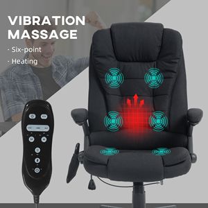 Black Linen High Back Office Chair <b>Vibrating</b> Massage Heat Padded Armrests <b>Remote</b> Control Traditional Executive Chair Made PU - Product Image 4