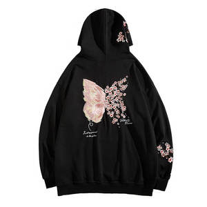 เสื้อฮู้ดสีดำขนาดใหญ่พิเศษ ปักลายผีเสื้อและดอกไม้ด้วยมือ ดีไซน์แบบยูนิเซ็กส์ สวมใส่สบายๆ ในฤดูใบไม้ผลิ - Product Image 3